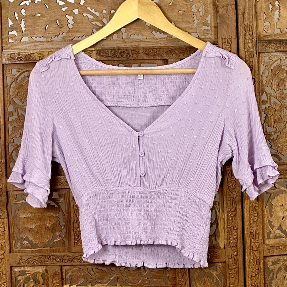 Love Tree Tops - Love Tree Cropped Blouse - SMALL - Light Purple - EUC